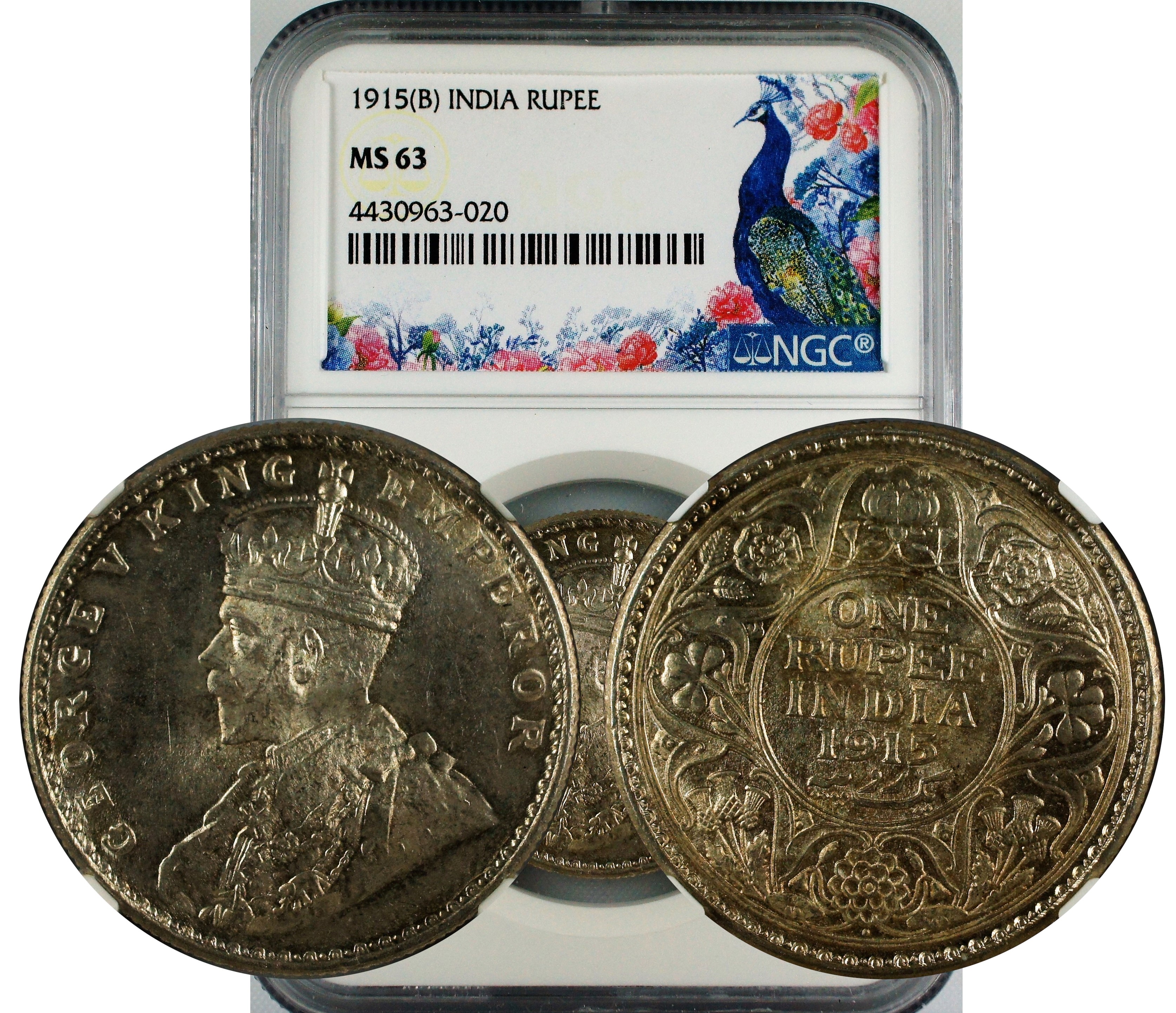India British 1915 B Rupee NGC MS63
