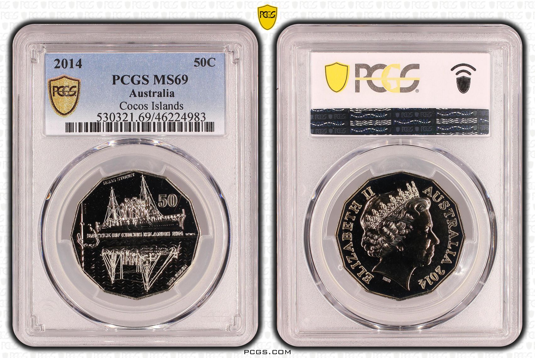 Elizabeth II, Cocos Islands, Fifty Cent, 2014, PCGS MS 69