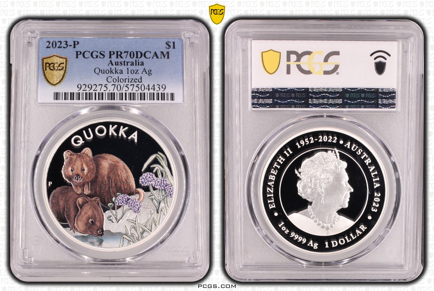 Quokka 1oz Silver Colourised, 2/0, One Dollar, 2023-P, PR70DCAM
