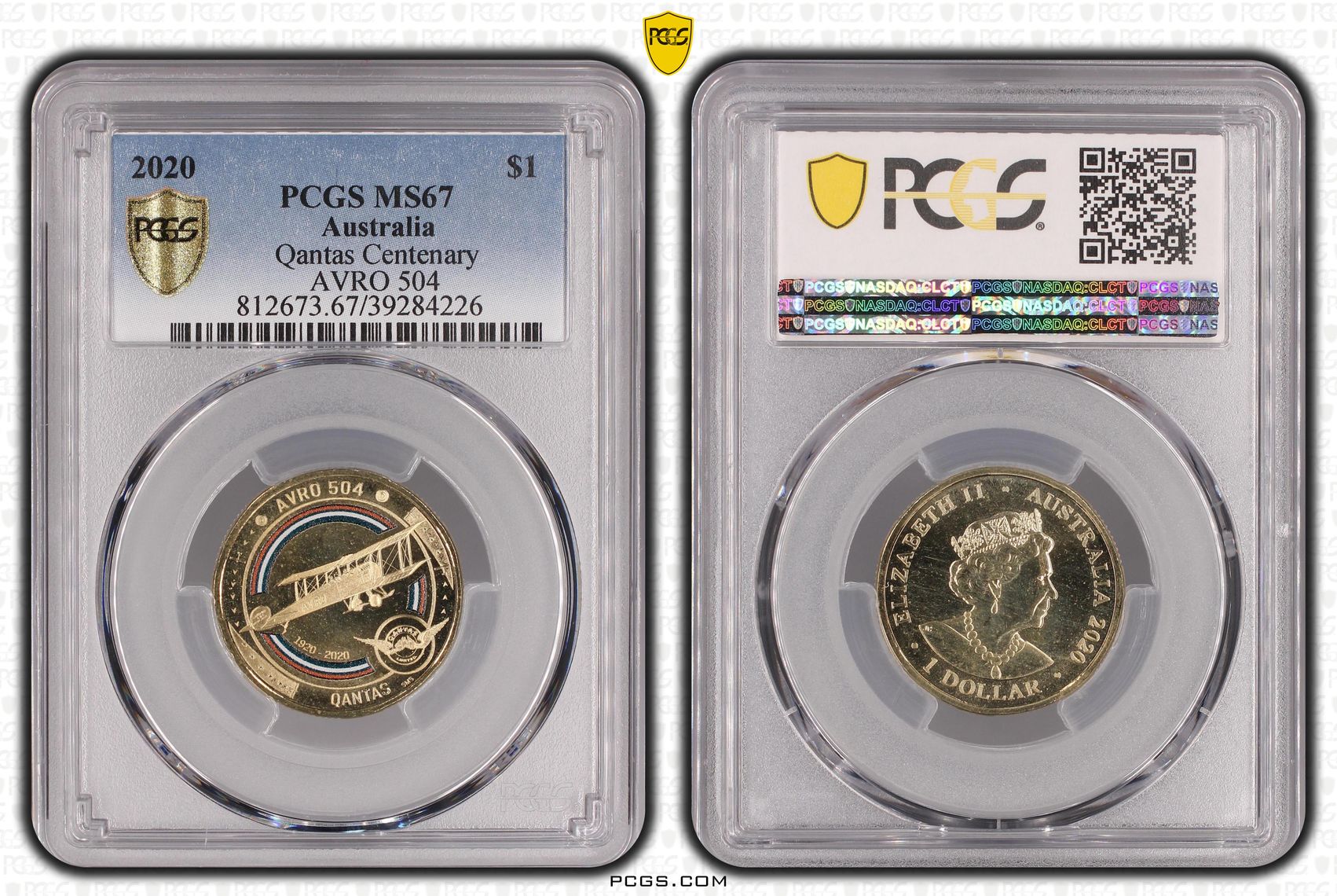 Qantas Centenary AVRO 504, One Dollar, 2020, PCGS MS67