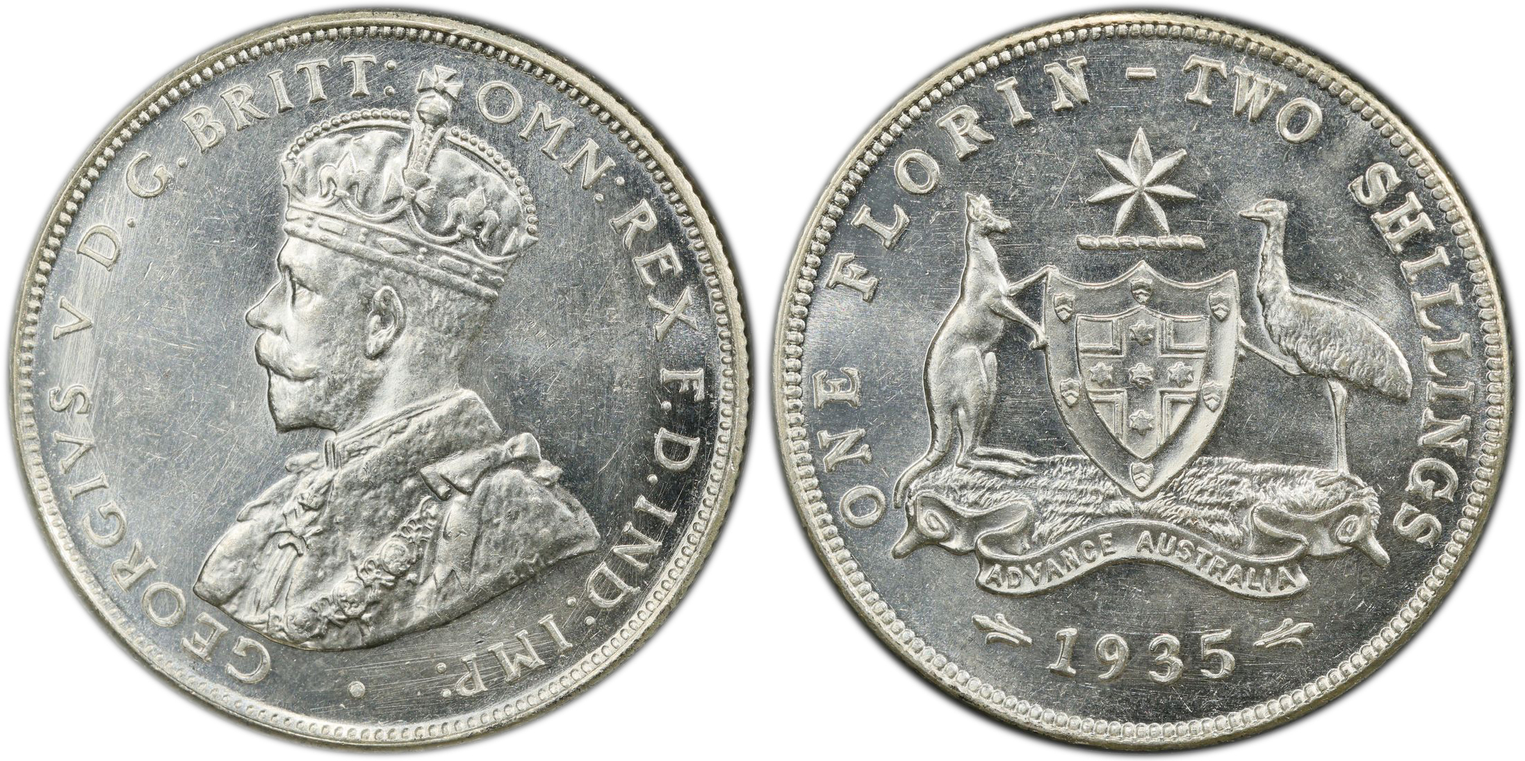 George V, , Florin, 1935(m), PCGS MS63