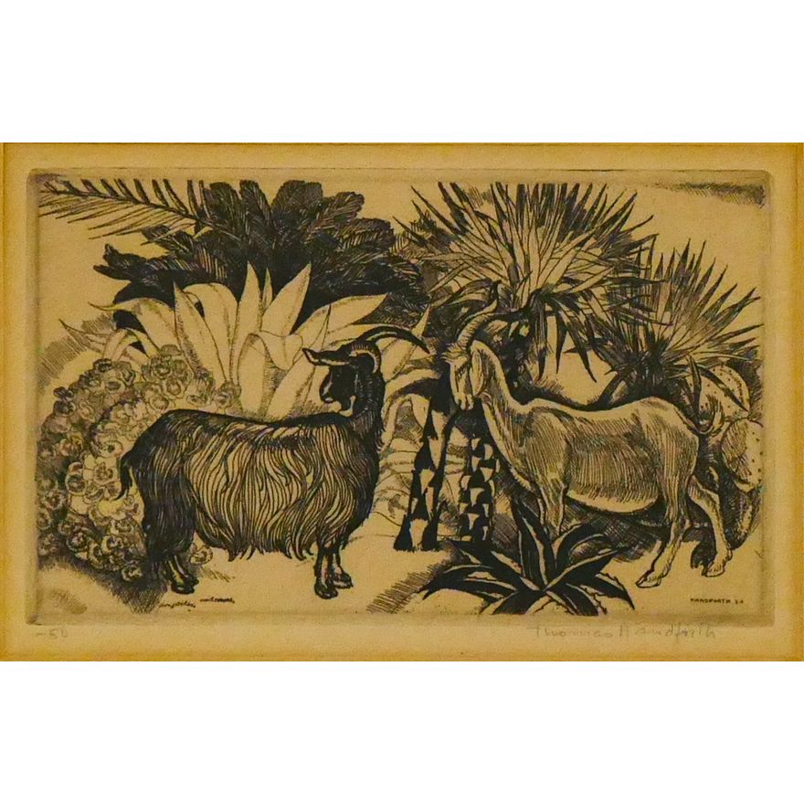 Thomas Handforth ''Goats'' Signed Etching Framed 14.5''x16.5''
