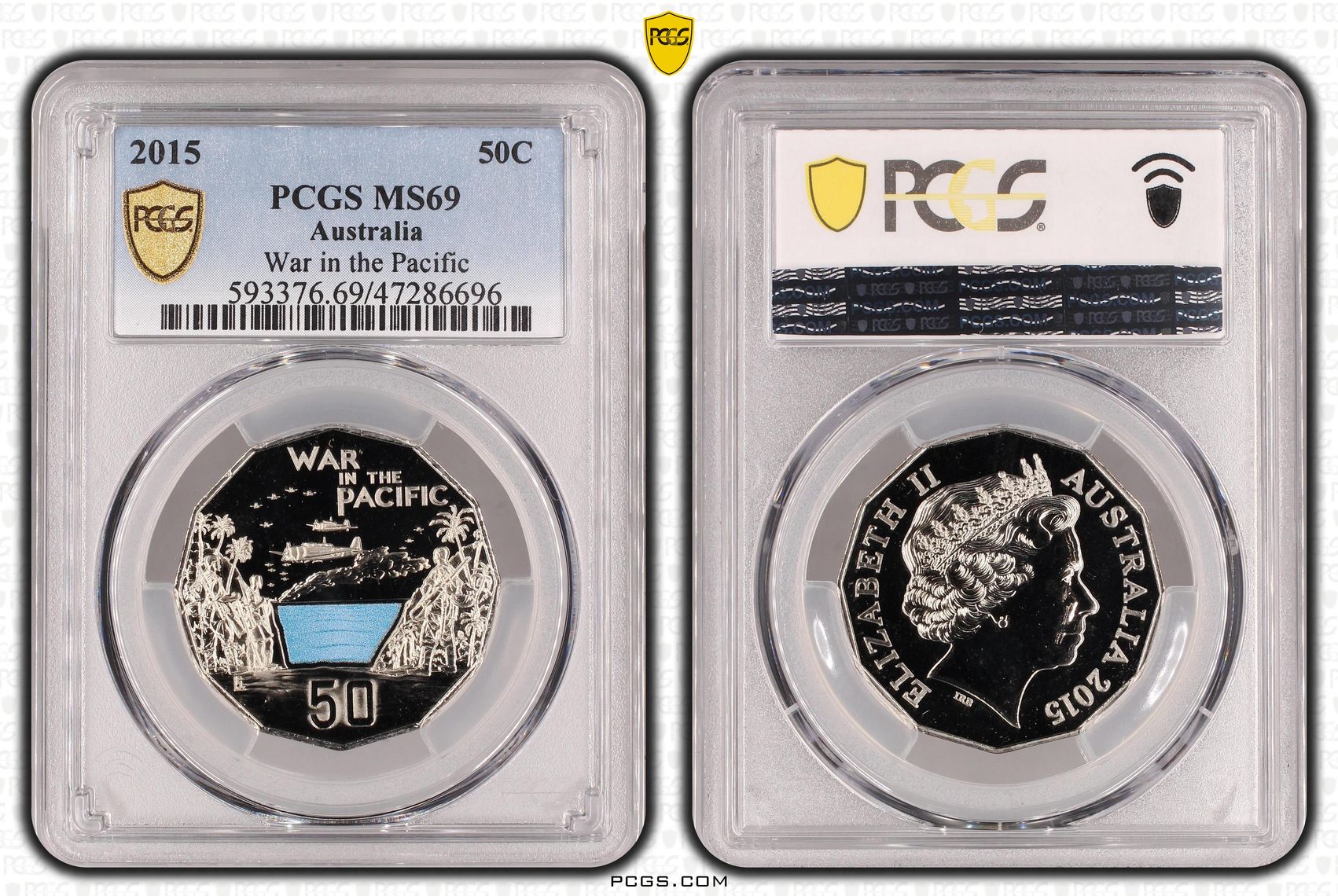 Elizabeth II, War in the Pacific, Fifty Cent, 2015, PCGS MS69