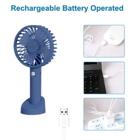 Mini Hand Held Rechargeable Fan with Base White Multi Mode including LED Light | DEFECTIVE/CHARGING PORT USED
