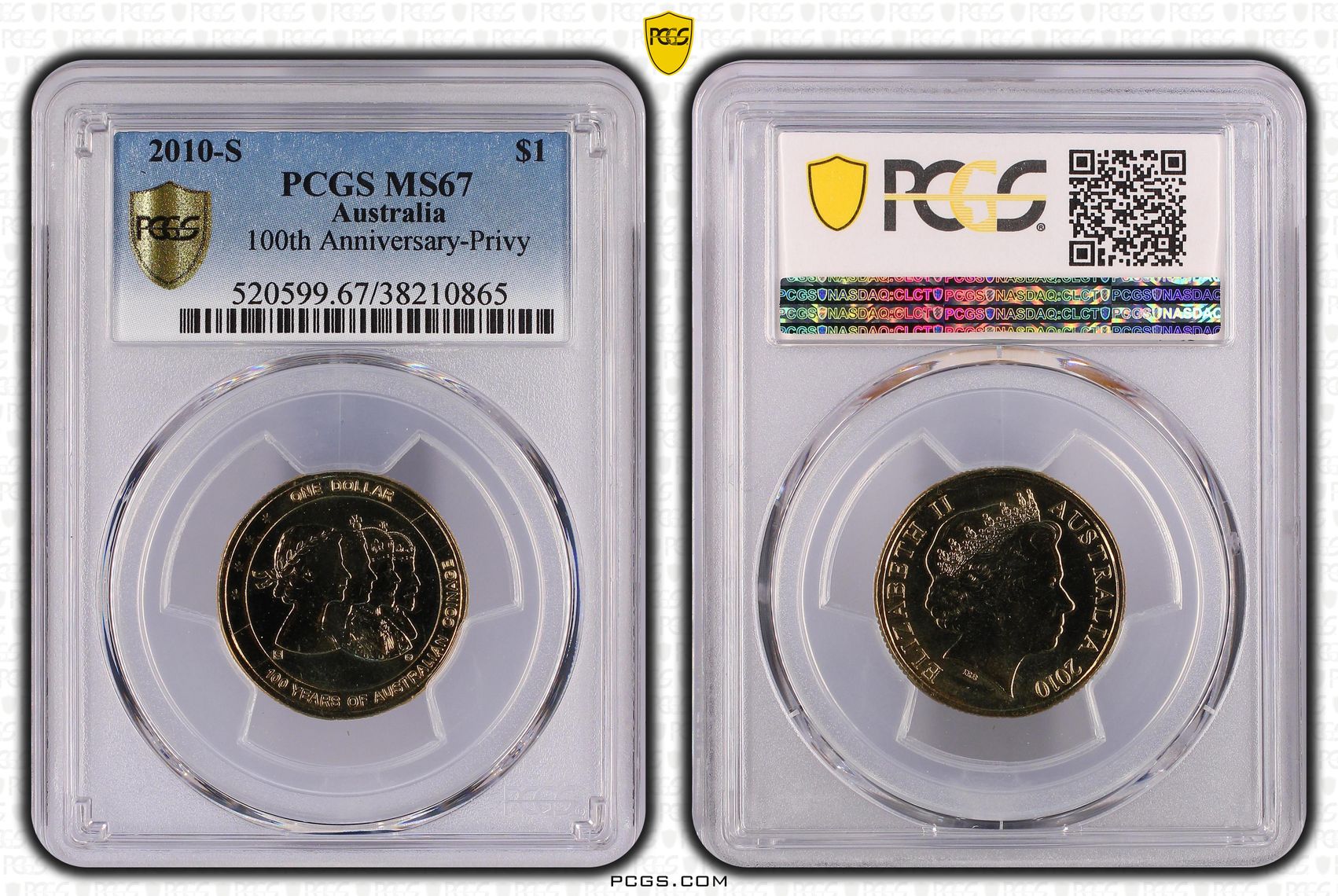 239 · Elizabeth II, 100th Anniversary-Privy  POP 11/0, One Dollar, 2010-S, PCGS MS67