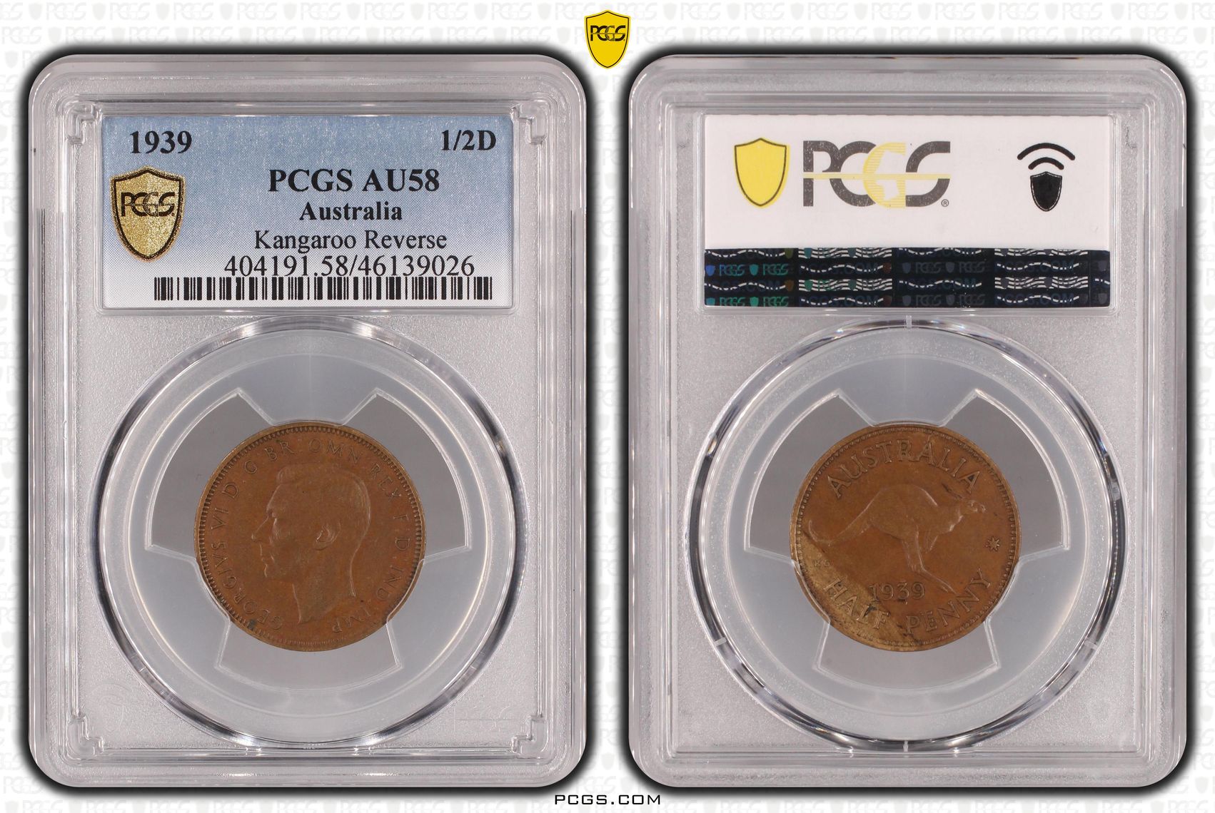 13 · Kangaroo Reverse, Halfpenny, 1939, PCGS AU58BN