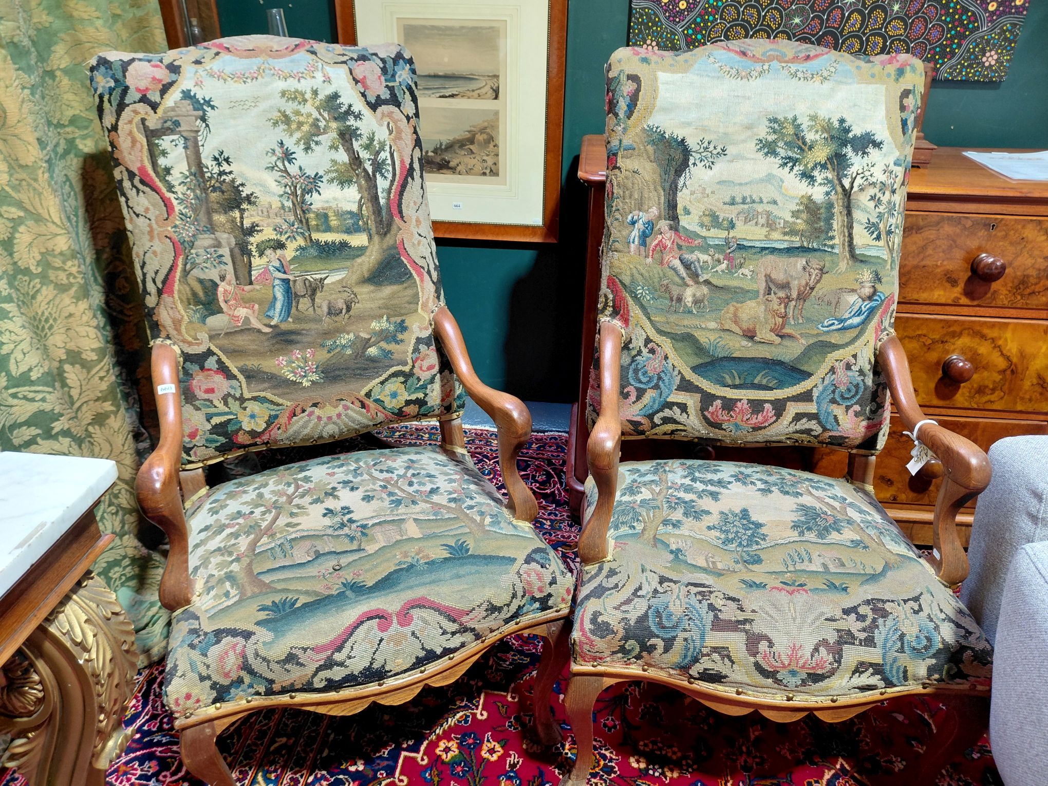 660 · IMPORTANT 18TH CENTURY PAIR OF OPEN ARMCHAIRS