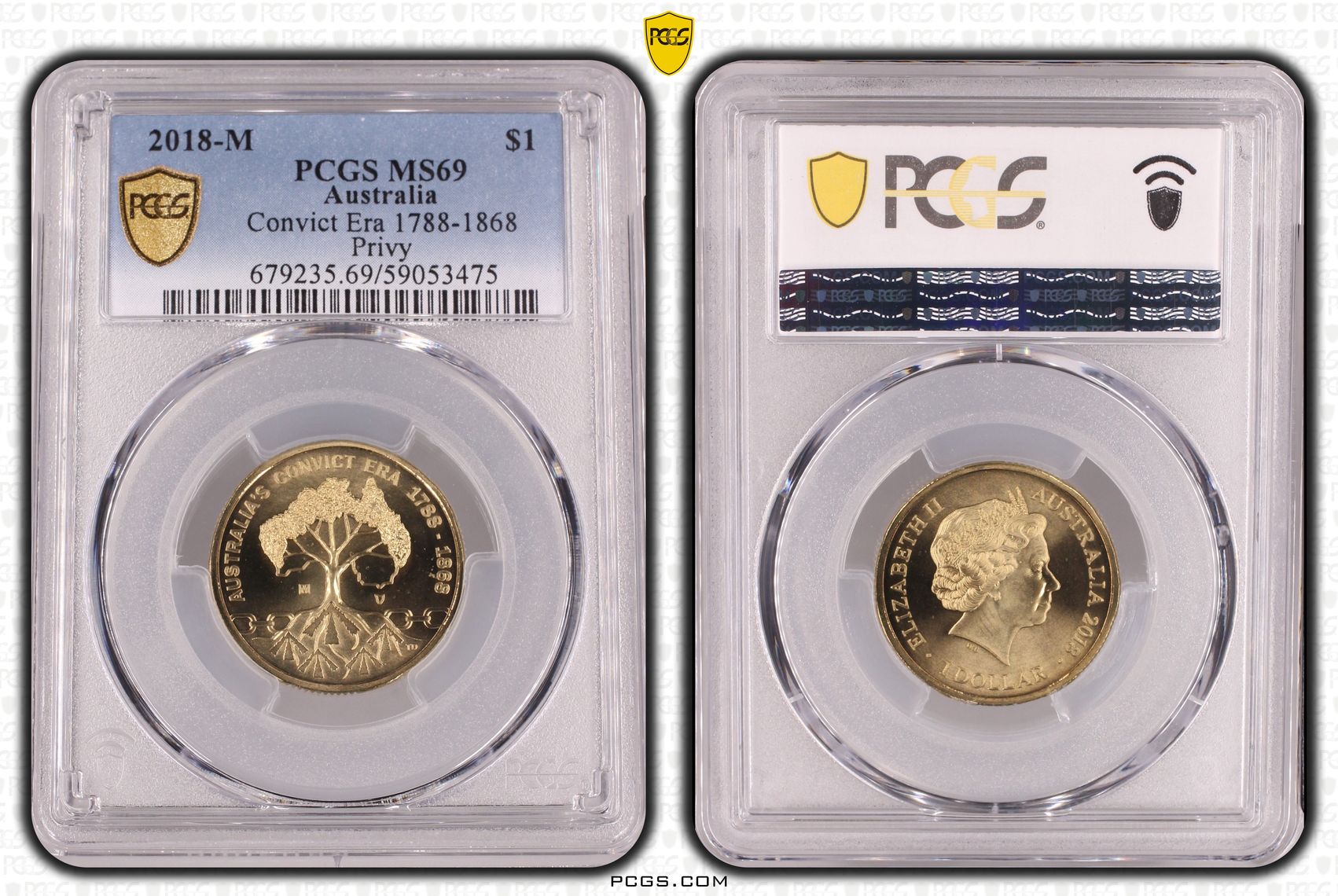 Convict Era 1788-1868 Privy, POP 3/0, One Dollar, 2018-M, PCGS MS69