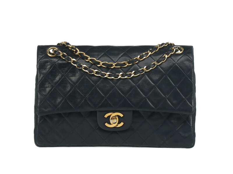 Chanel Medium Classic Double-Flap Bag in Navy Lambskin Leather 