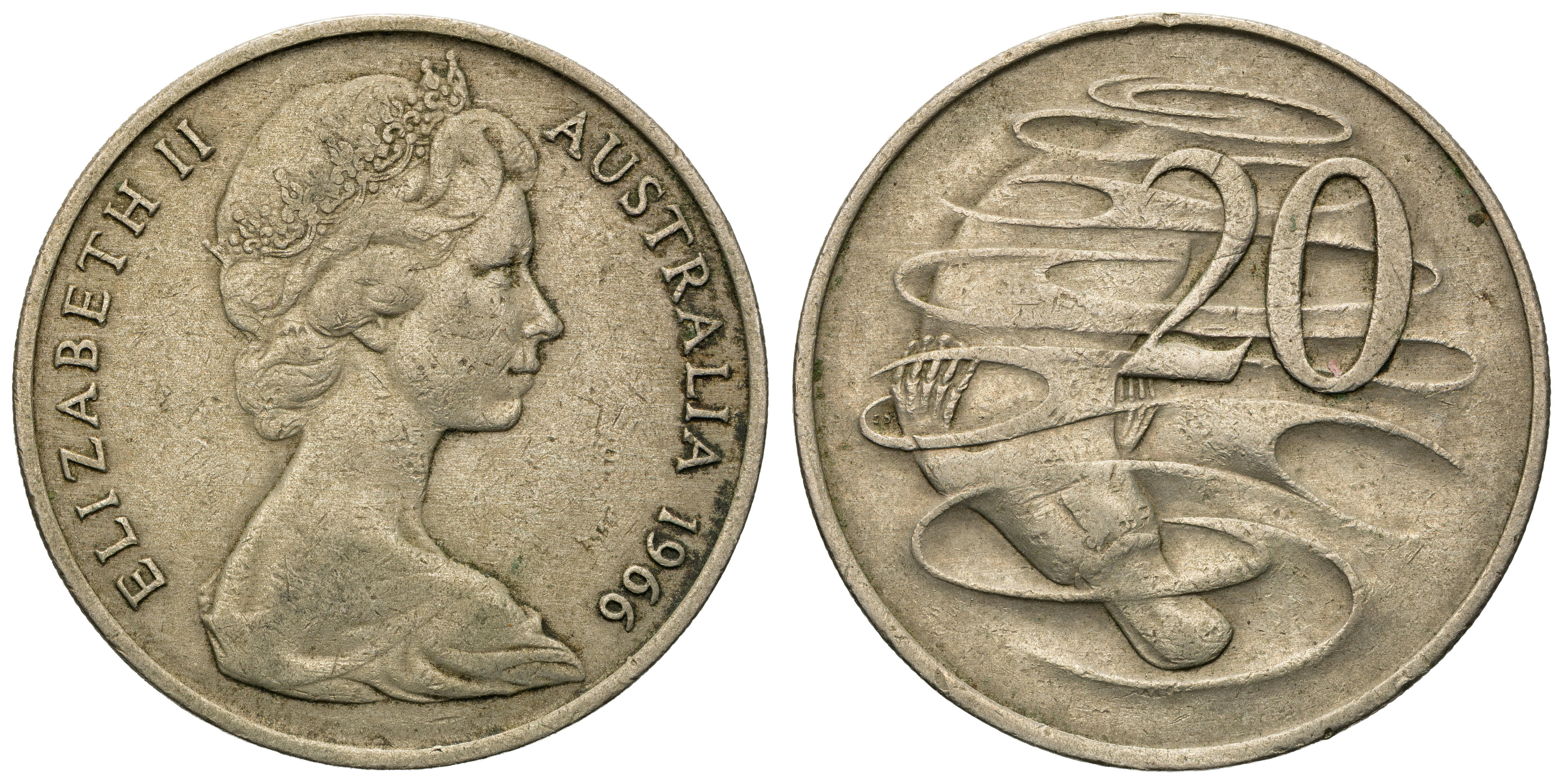 Elizabeth II, Twenty Cents, 1966, Fine