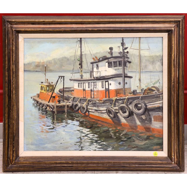 Pat Fridell (WA) ''Tugboat'' Oil Painting Framed 27''x31''