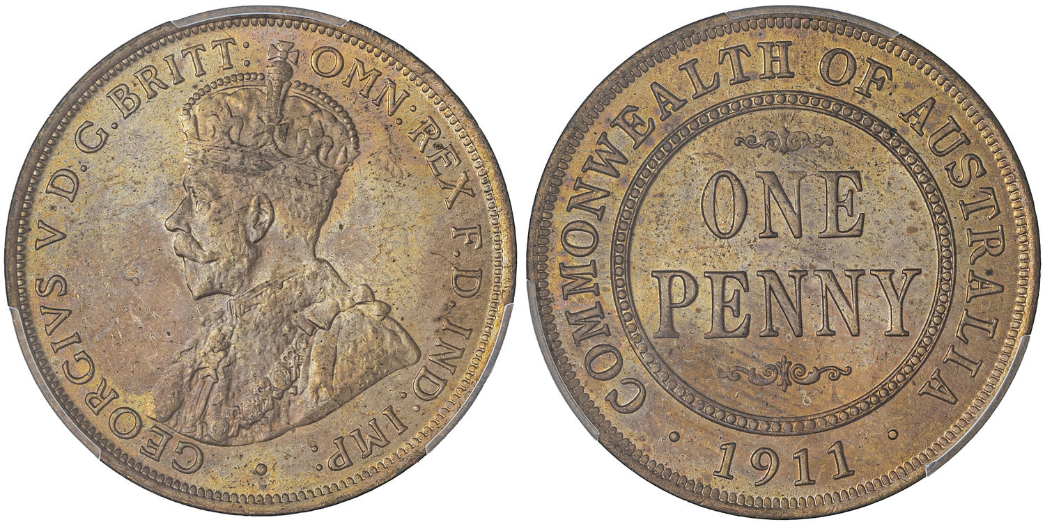 George V, Penny, 1911, PCGS MS64RB