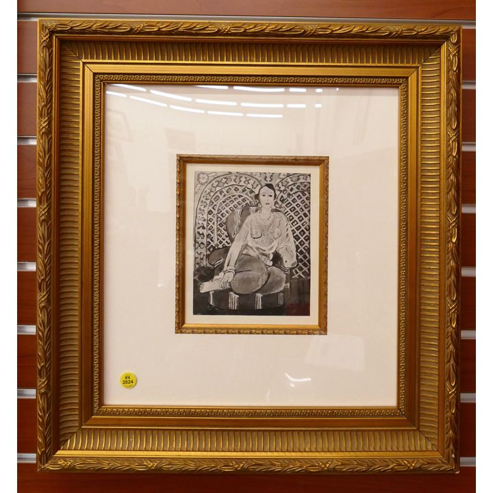 Matisse 'Harmony in Red' Seated Woman B&W Lithograph Framed- 20x19''