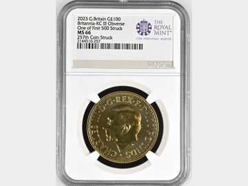 2023 KING CHARLES III BRITANNIA 1oz GOLD 100 POUND MS66