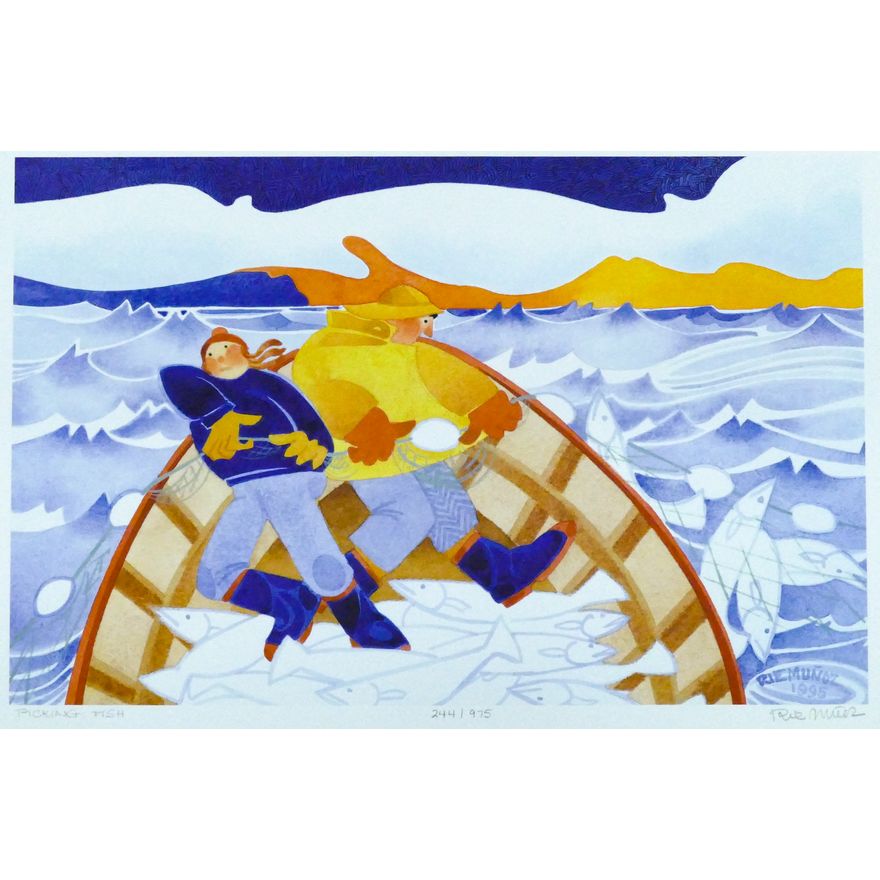 Rie Munoz ''Picking Fish'' 1995 Signed Print