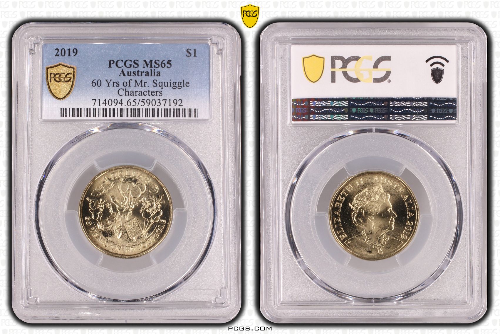 60 Yrs of Mr. Squiggle - Spaceship, One Dollar, 2019, PCGS MS65
