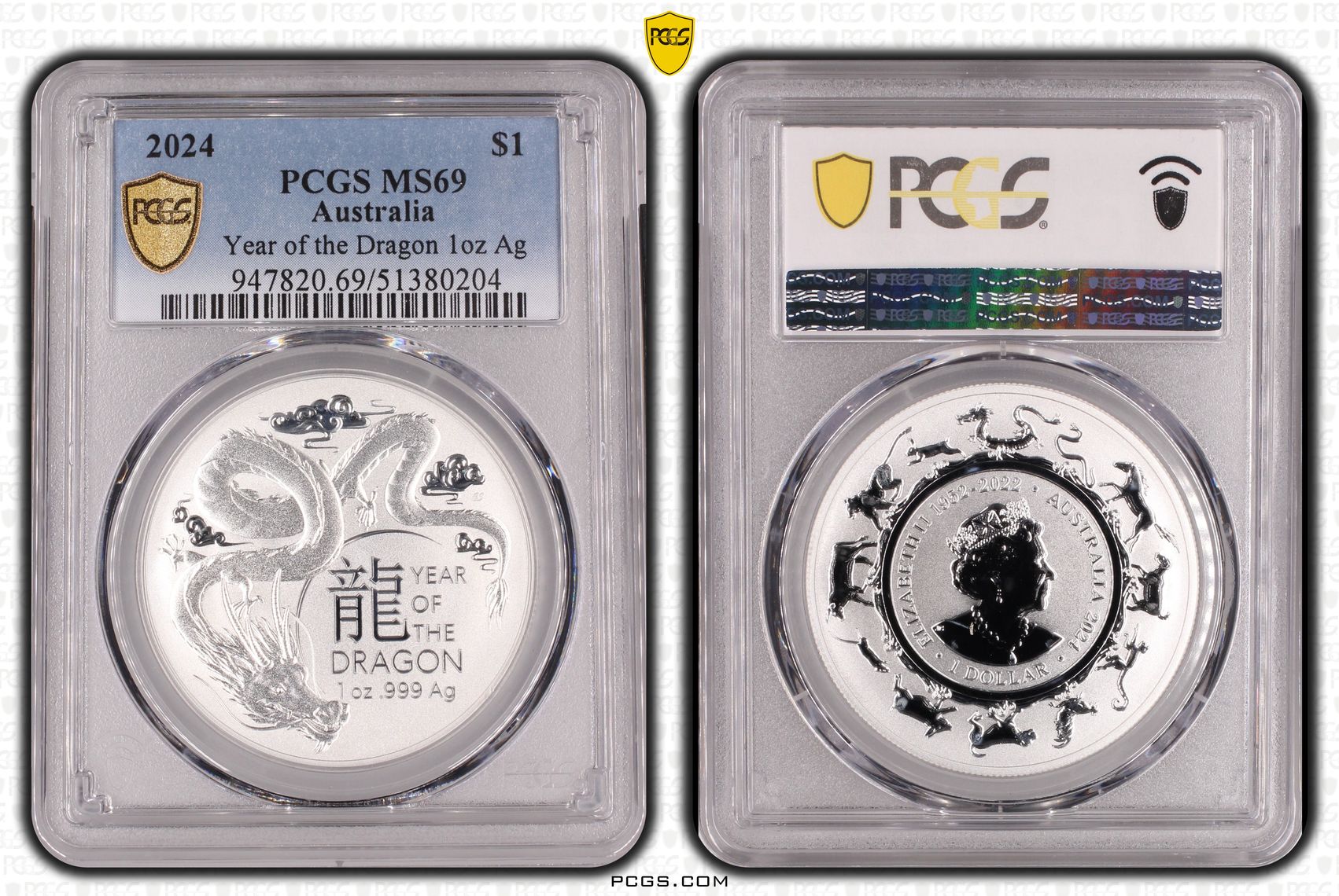 Year of the Dragon Silver, One Dollar, 2024, PCGS MS69