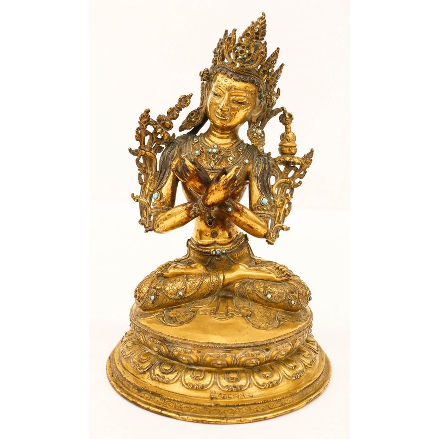 Tibetan 17th Cent. Gilt Bronze Vajradhara Seated Buddha