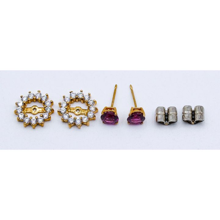 Box 14k Stud Earrings with Enhancers - 2.4 Grams TW, Faux stones