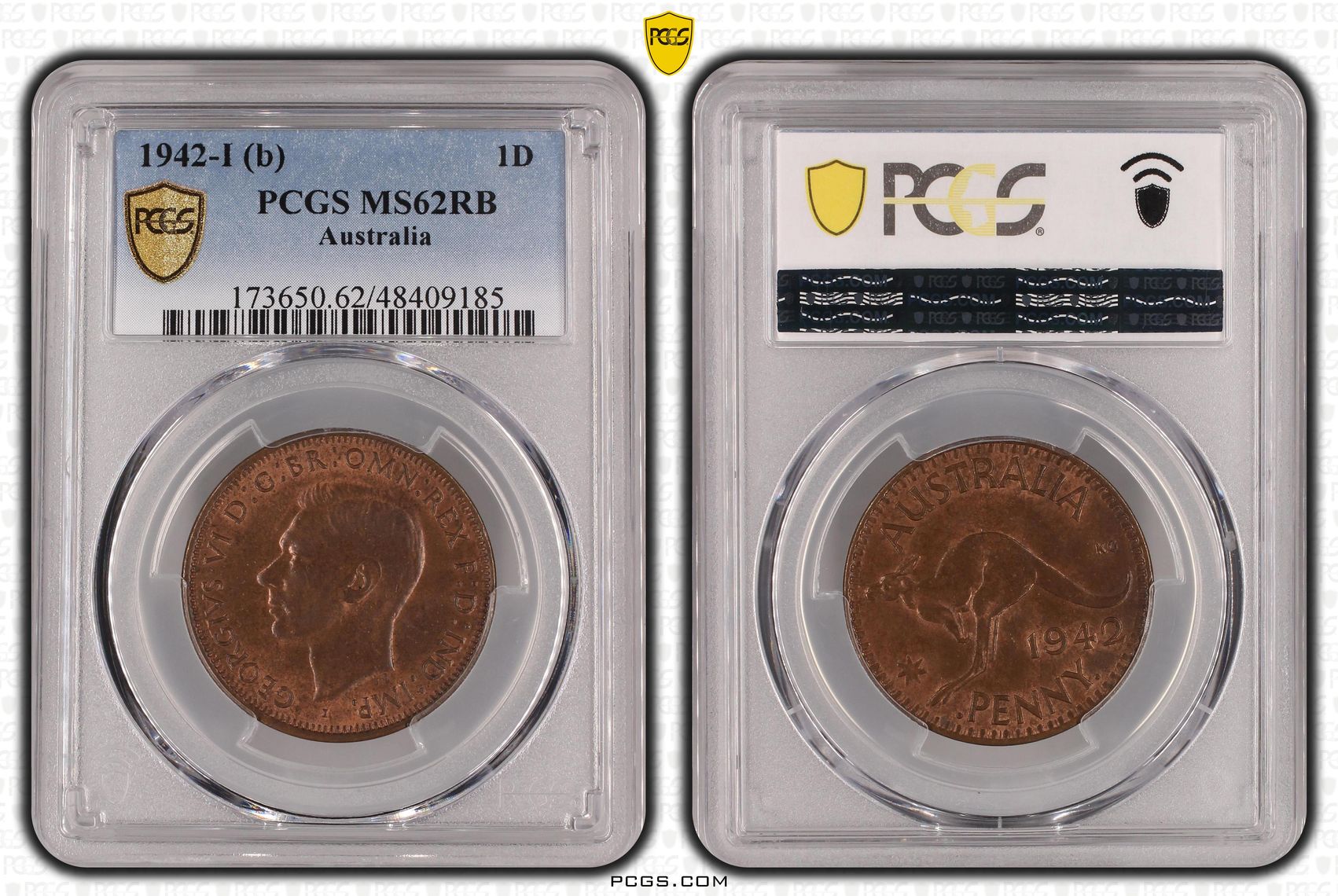 George VI, Penny, 1942-I, PCGS MS62RB