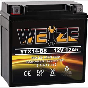 YTX14-BS WEIZE YTX14 BS ATV BATTERY HIGH PERFORMANCE - MAINTENANCE FREE - SEALED AGM YTX14-BS MOTORCYCLE BATTERY COMPATIBLE WITH H