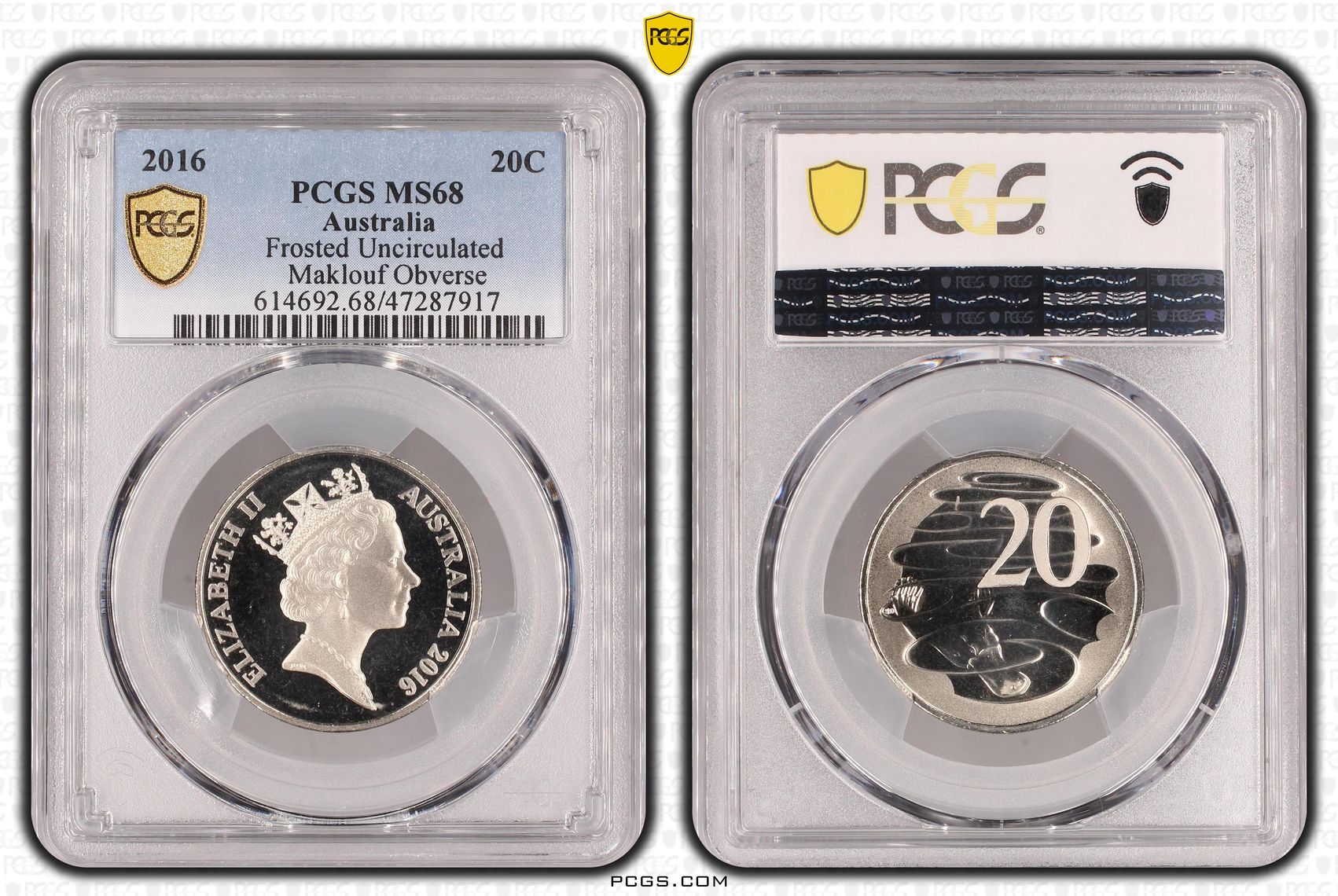 Elizabeth II, Frosted Uncirculated - Maklouf Obverse, Twenty Cent, 2016, PCGS MS68