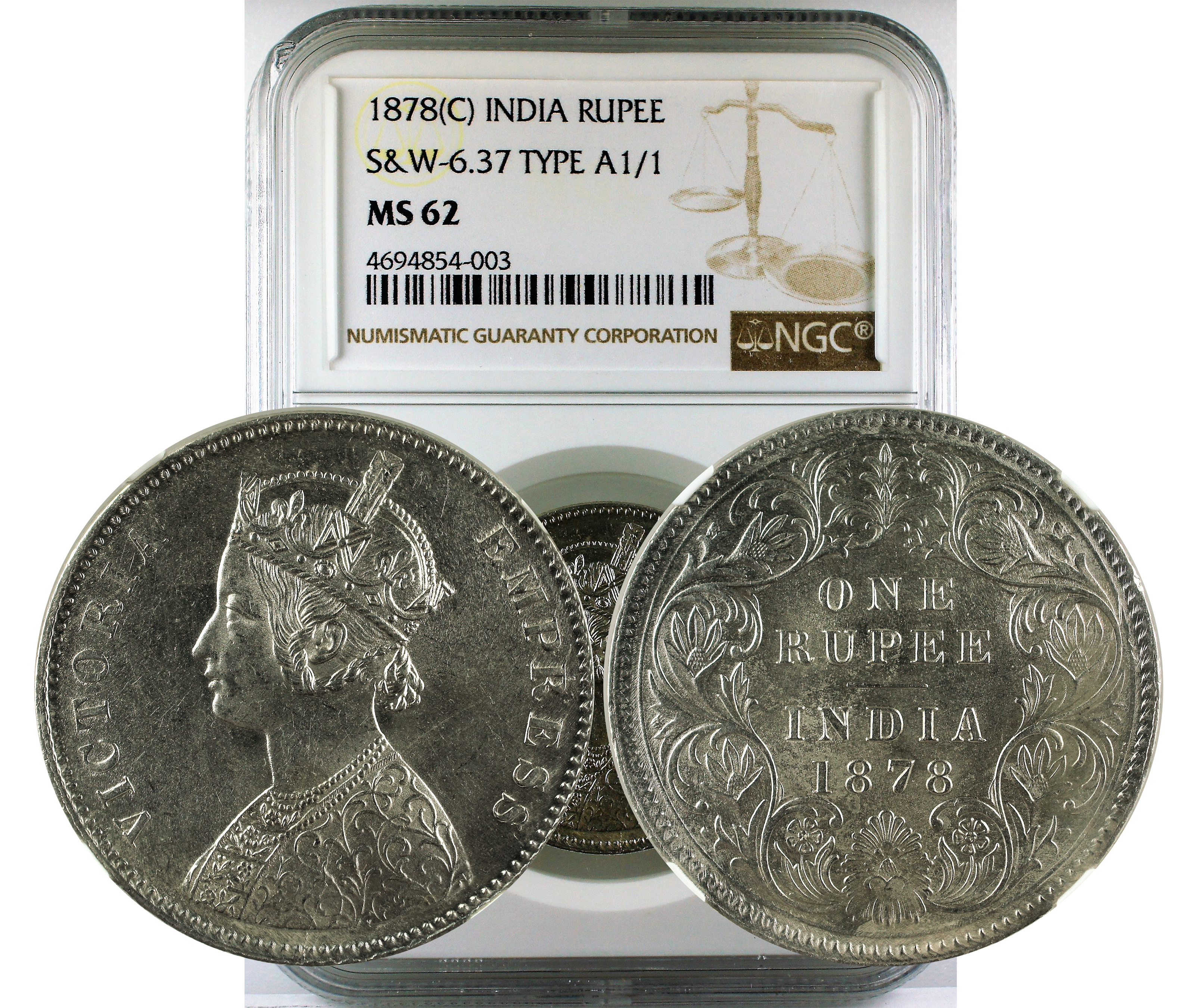 1878(C) INDIA S&W-6.37 TYPE A1/1 RUPEE MS 62