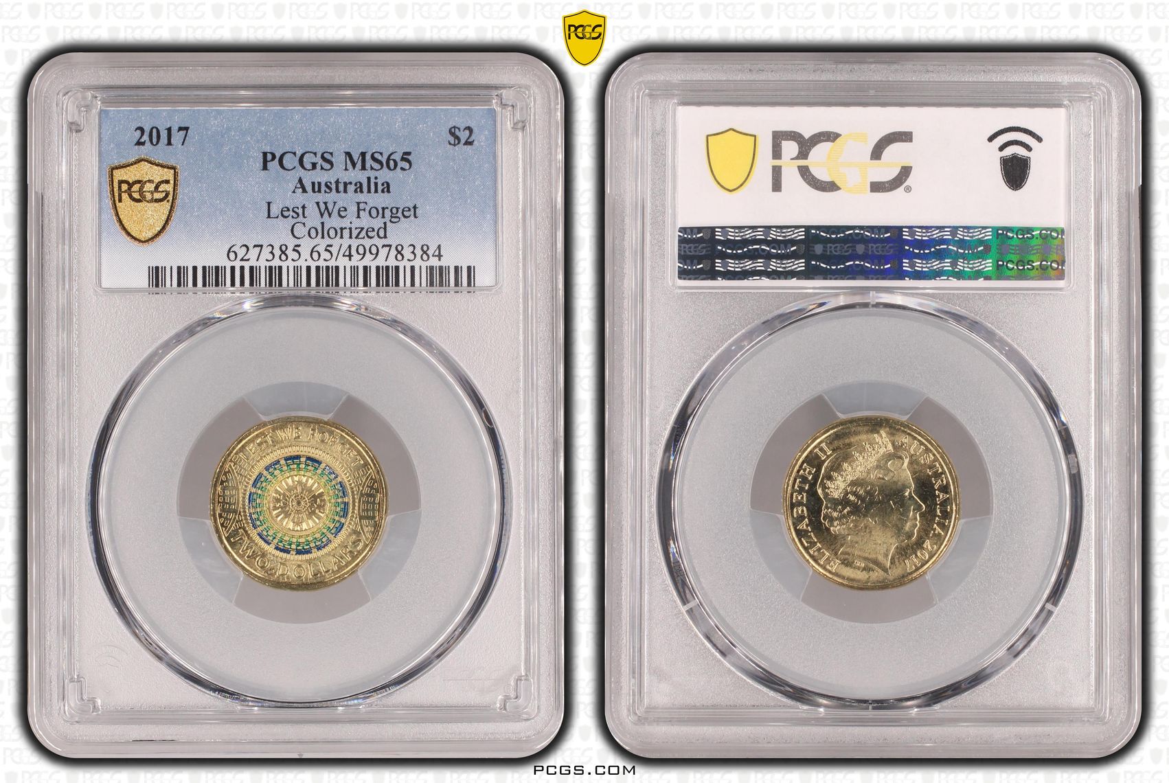 Lest We Forget Colourised, Two Dollar, 2017, PCGS MS65
