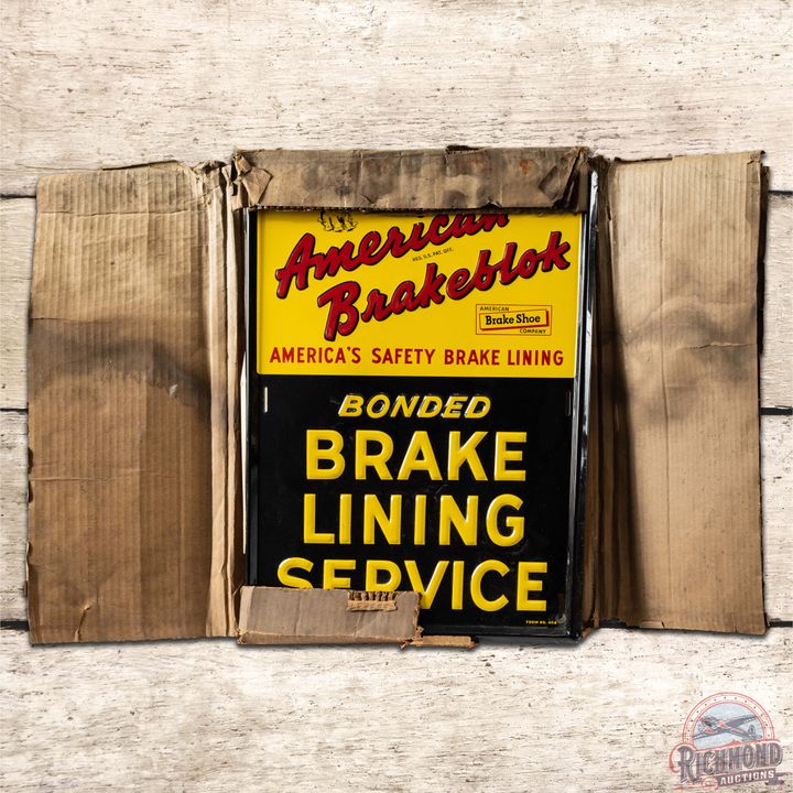 NOS American Brakeblok Embossed SST Sign w/ Stopper Box & Paper