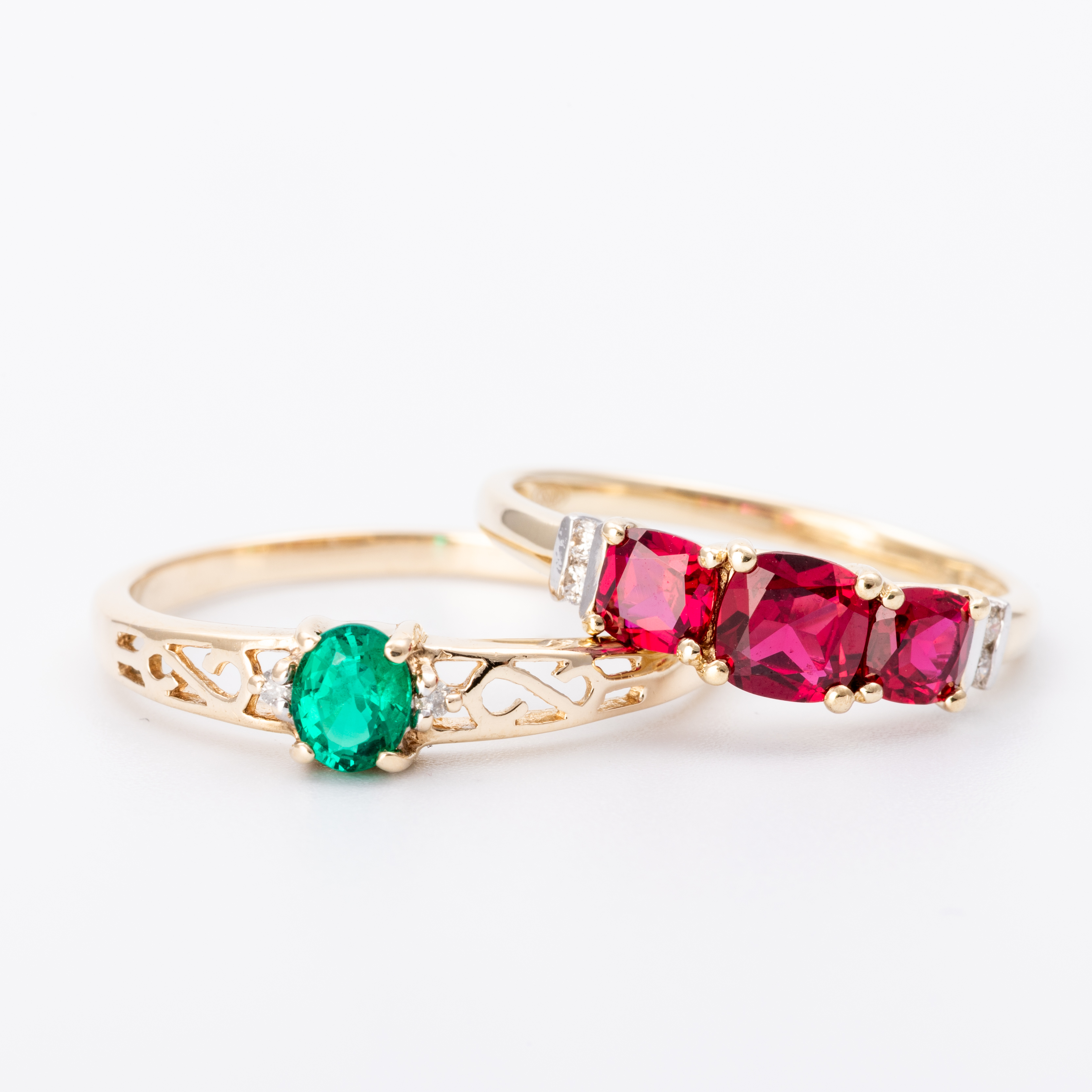 134 · Two Synthetic Gemstone & Diamond Rings 9ct Gold
