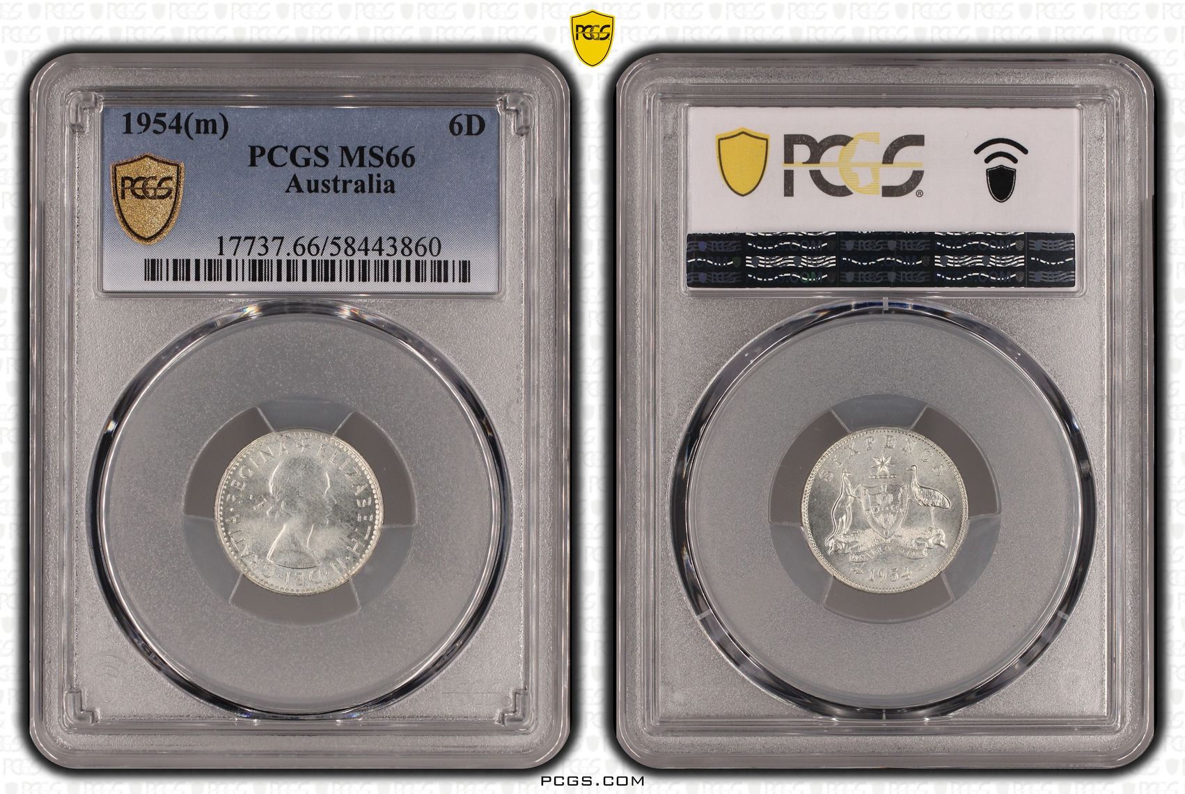 Elizabeth II, Sixpence, 1954(m), PCGS MS66
