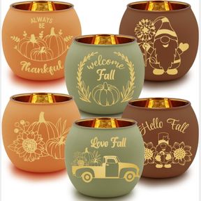 SHMILMH THANKSGIVING CANDLE HOLDERS SET OF 6 GLASS VOTIVE TEALIGHT CANDLE HOLDER FOR FALL WEDDING, PARTY, THANKSGIVING TABLE CENTE