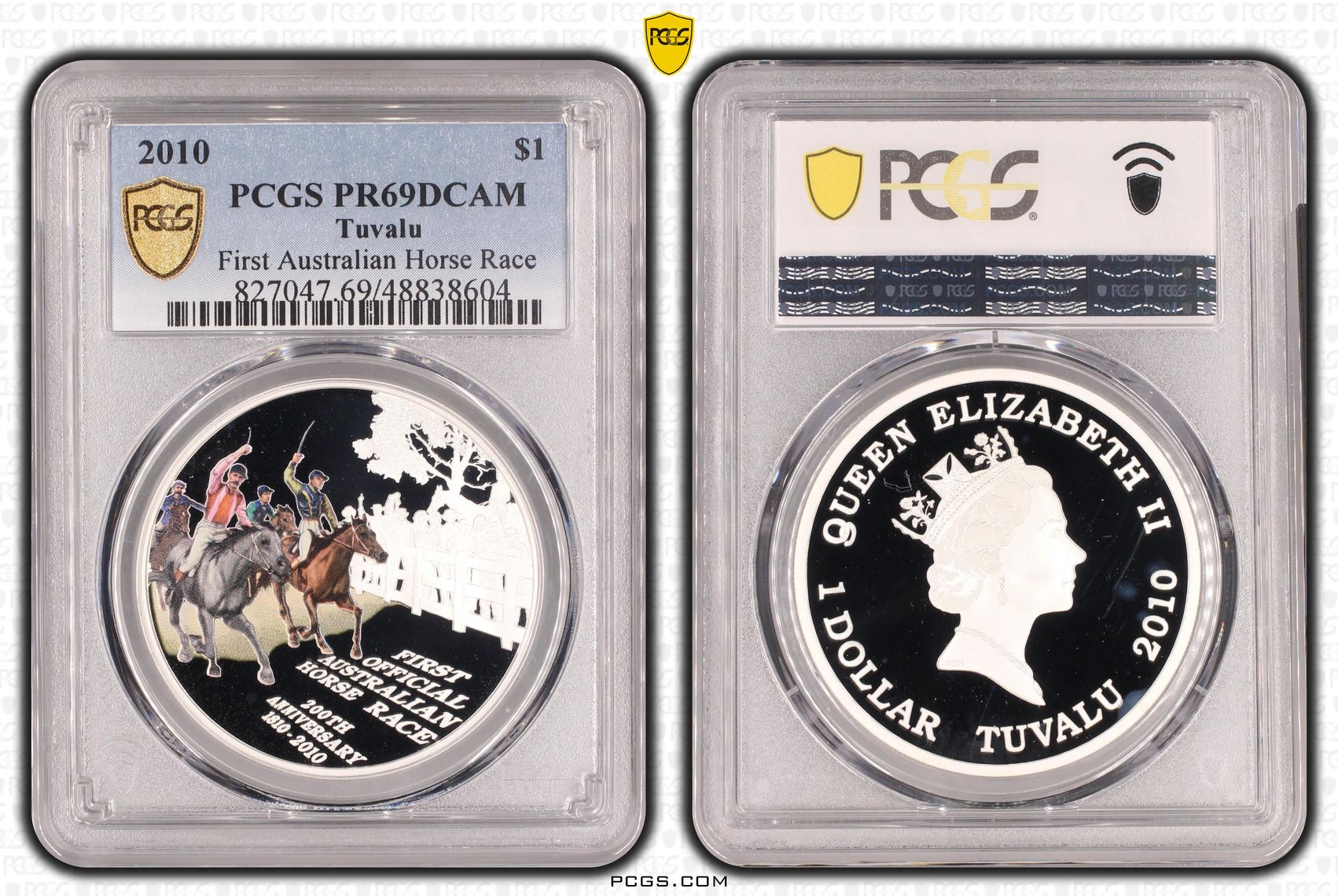Tuvalu, First Australian Horse Race, POP 3/0, One Dollar, 2010, PCGS PR69DCAM