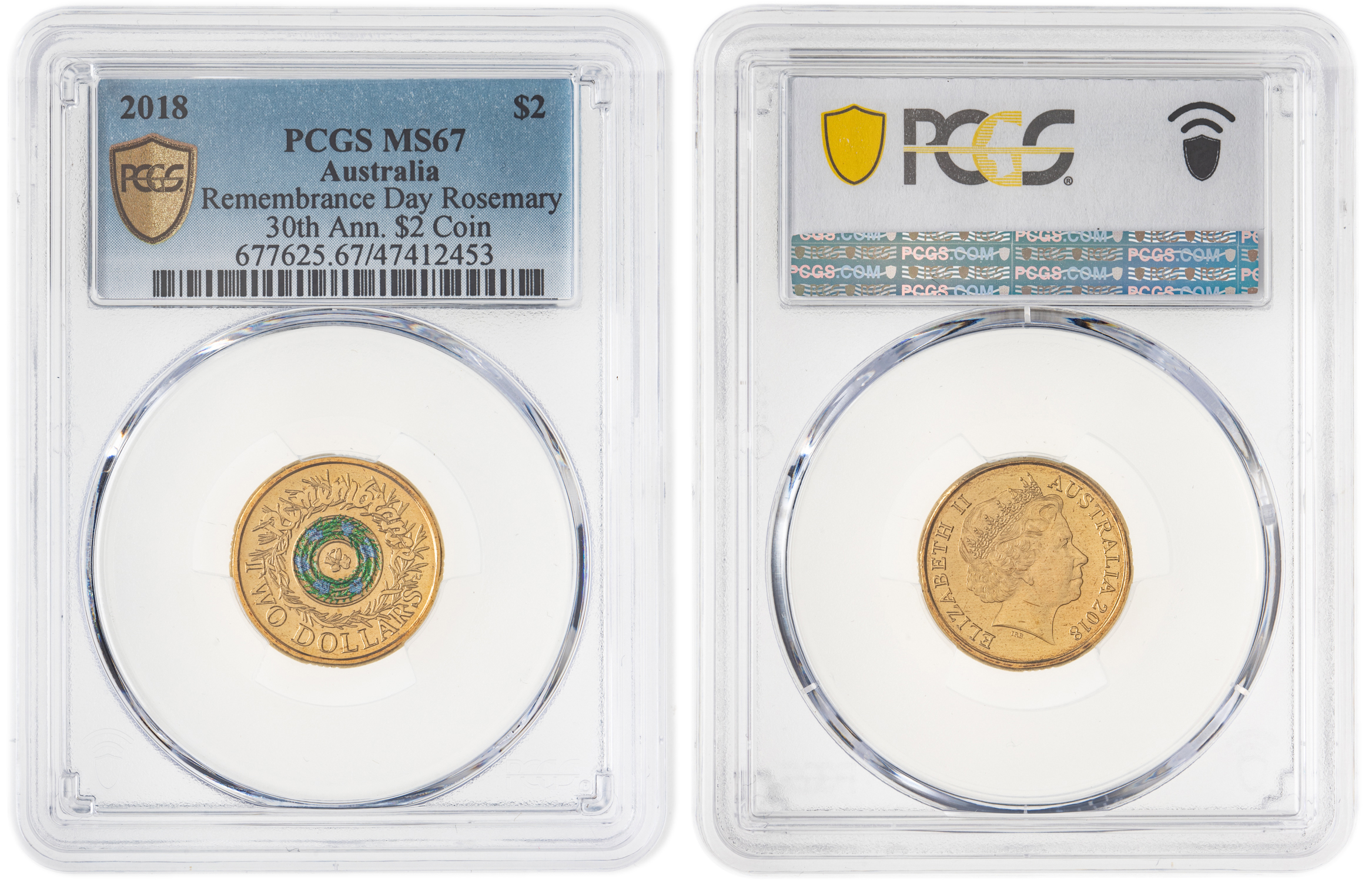 Elizabeth II, Remembrance Day Rosemary 30th Ann. $2 Coin, Two Dollar, 2018, PCGS MS67