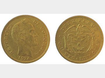1924 COLUMBIAN GOLD 10 PESO (15.976G)