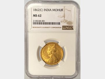 1862 VICTORIA (C) INDIA GOLD MOHUR MS62