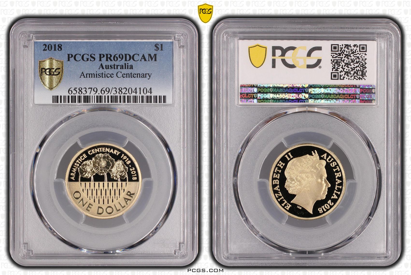 2018 Australia One Dollar, $1 Armistice Centenary PCGS - PR69DCAM -104