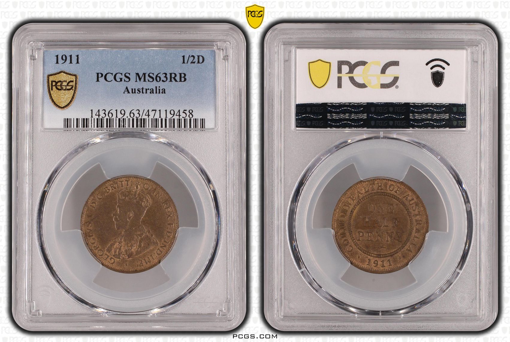 George V, Halfpenny, 1911, PCGS MS63RB
