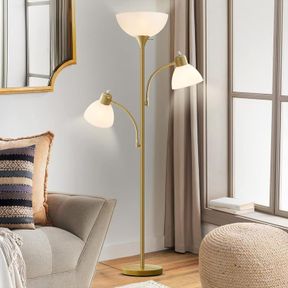 TORCHIERE FLOOR LAMPS FOR LIVING ROOM WITH 2 READING LAMPS, MODERN TALL STANDING LAMPS, INDUSTRIAL BRIGHT FLOOR LAMP FOR BEDROOM,