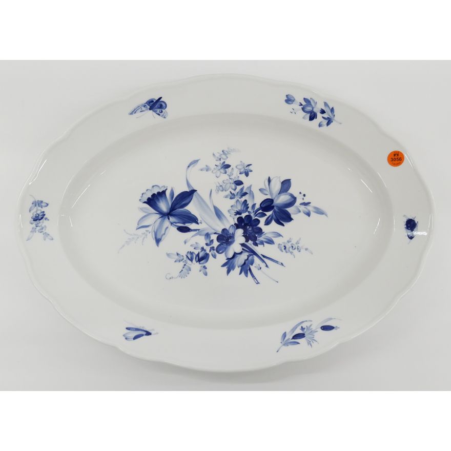 Meissen Blue Flowers and Insects Porcelain Large Oval Platter- 19"