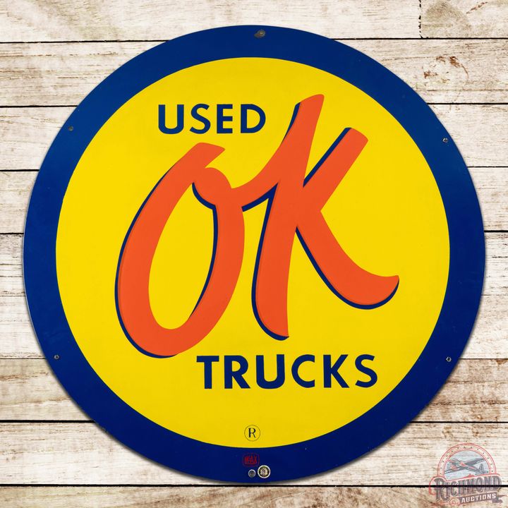 Scarce Chevrolet OK Used Trucks 36" Single Sided Porcelain Logo Sign