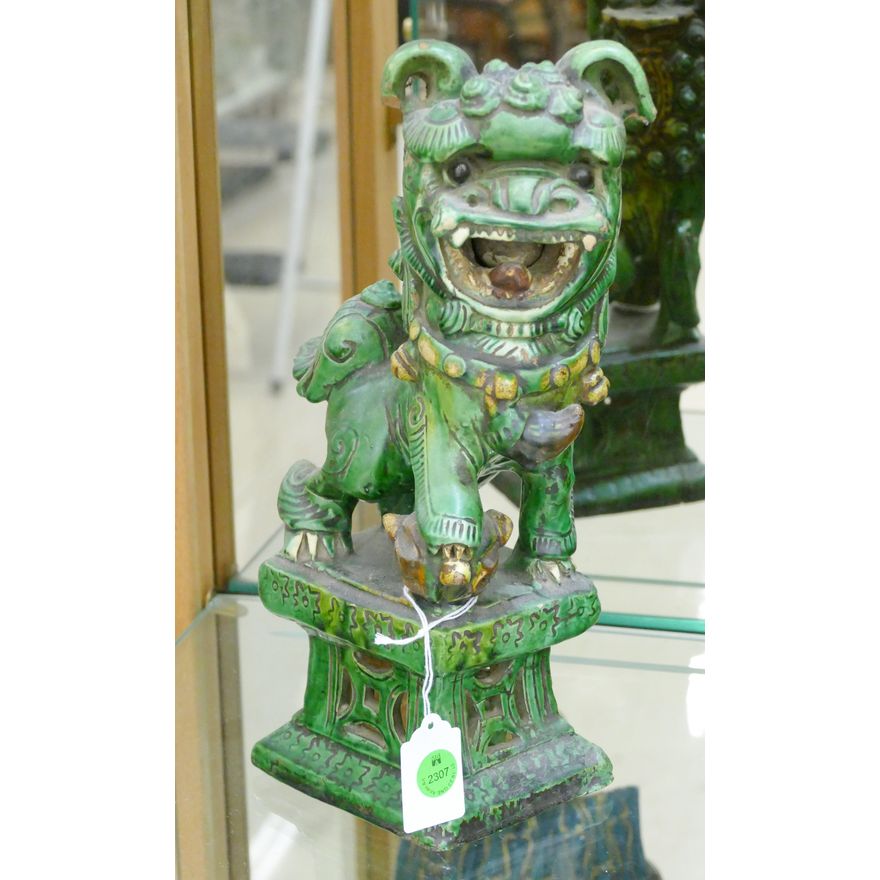 Old Chinese Sancai Foo Lion Statue 12''