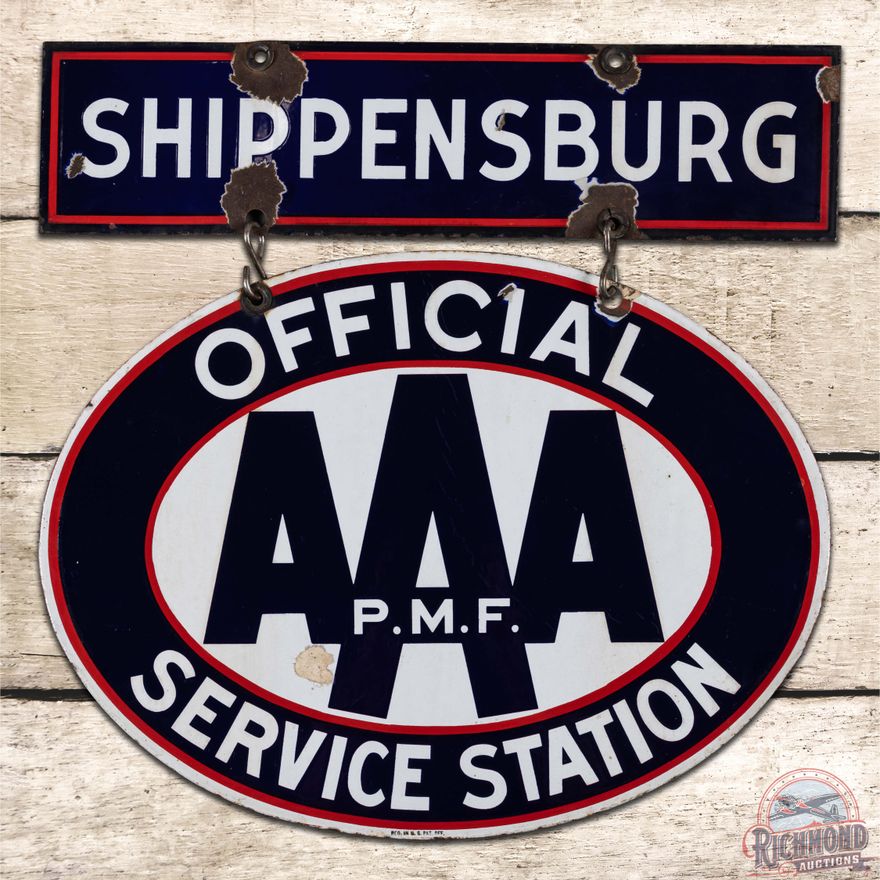 Shippensburg Official Triple A AAA Service Station Double Sided Porcelain Sign