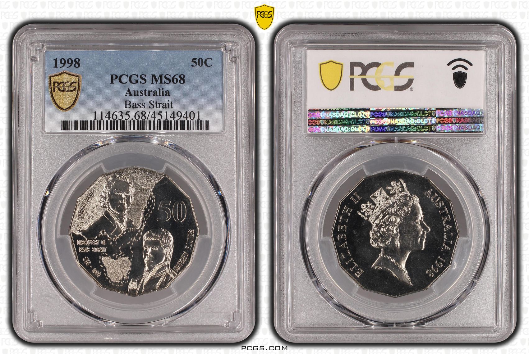 1998 Australian Fifty Cent, 50c Bass Strait PCGS - MS68 -401