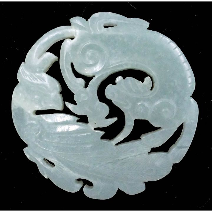 Chinese Qing Jade Qilin and Phoenix Pendant