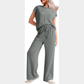 SHEWIN WOMEN'S 2 PIECE OUTFITS LOUNGE SETS CASUAL CAP SLEEVE PULLOVER TOPS MATCHING DRAWSTRING WIDE LEG PANTS TRACKSUIT SET, SMALL