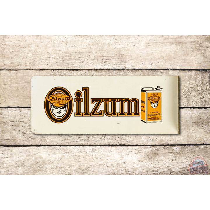 Oilzum Motor Oil & Square Cylinder Oil Can Metal Flange Sign TAC 9 & 8.9