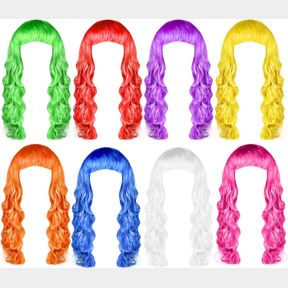 PLULON 8 PIECES COLORFUL LONG CURLY WIGS, LONG COLORFUL HAIR WIG WAVY HAIR WIGS CURLY COSPLAY COSTUME WIG FOR WOMEN PARTY D COR