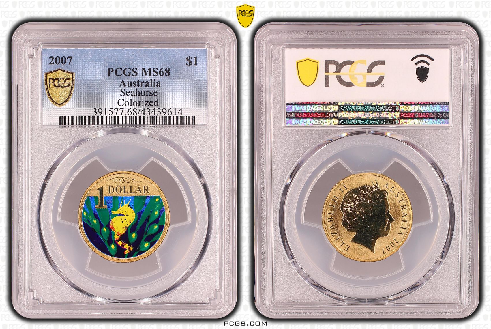 Elizabeth II, Seahorse, One Dollar, MS68 , 2007