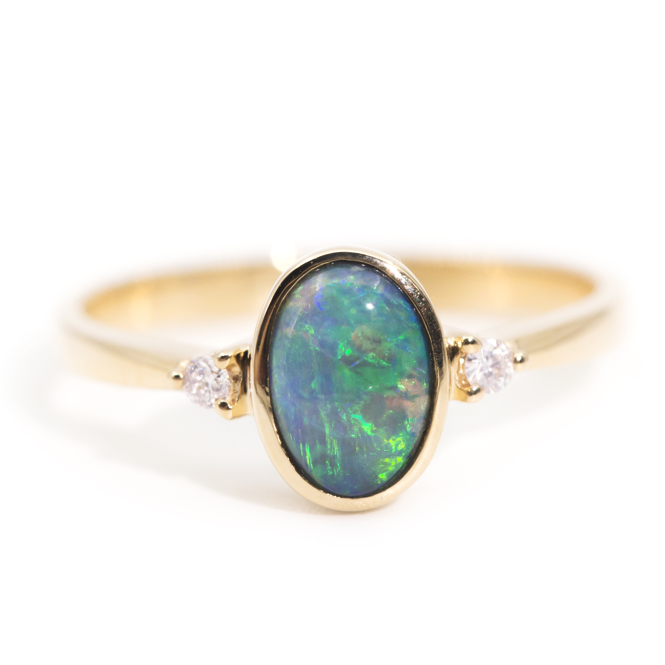 Lightning Ridge Opal & Diamond 18 Carat Gold Ring
